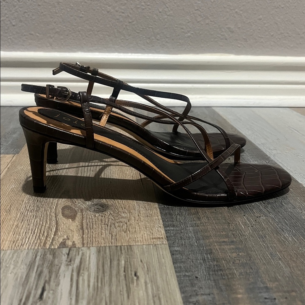 Joie brown Croc-Embossed Leather Slingback Sandals size 8.5 (38 1/2) kitten heel - Picture 7 of 10